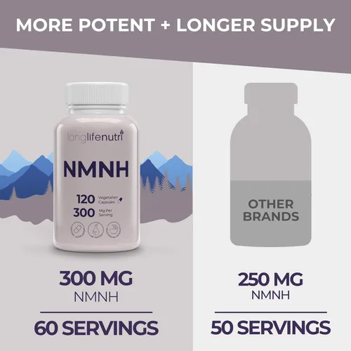 Miniatura 3 de LongLifeNutri NMNH 300 mg (mononucleótido de dihidronicinamida) - 120 cápsulas veganas, suministro de 2 meses, alternativa NMN, suplemento NAD