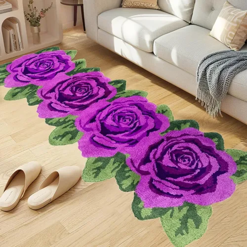 Miniatura 16 de USTIDE Alfombra de girasol esponjosa, alfombra suave y lanuda de flores, hecha a mano, alfombras modernas, lavables, para sala de estar, lavandería