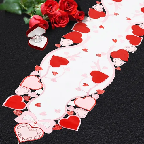 Miniatura 3 de Camino de mesa bordado de corazón, aniversario de boda, propuestas de matrimonio, eventos románticos o fiestas (13 x 69 pulgadas)