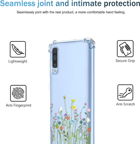 Miniatura 3 de Funda para Samsung A70 Galaxy 70 Galaxy A70S, Patrón de Flores Florales Transparente TPU Suave Resistente a Golpes con Parachoques Anti-Rayones