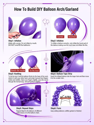 Miniatura 4 de Globos morados, 60 globos de látex de color morado claro y perla metálica, globos de confeti para cumpleaños, baby shower, despedida de soltera