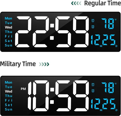 Miniatura 5 de LEIKE Reloj de pared digital grande de 16 pulgadas, control remoto, 2 alarmas, pantalla LED, DST automático, temperatura, reloj de luz nocturna