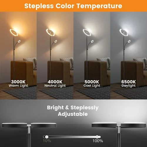 Miniatura 3 de SIBRILLE Lámpara de pie LED para sala de estar - Lámpara de pie moderna con luz de lectura, control táctil remoto, luz de pie regulable Negro