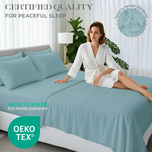 Miniatura 66 de Bluemoon Homes Sábanas de Algodón Egipcio Twin - Juego de Sábanas de 4 Piezas, Juego de Ropa de Cama de 1000 Hilos, Suave y Lujoso Juego de Sábanas