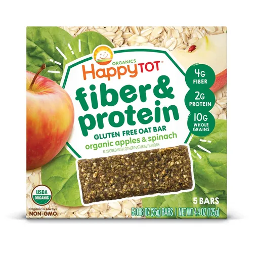 Miniatura 7 de HAPPYTOT Organics Barras de Avena Horneadas Suaves con Fibra y Proteína Snack para Niños Pequeños Manzana y Espinaca, Barras de 0.88 Onzas, Caja