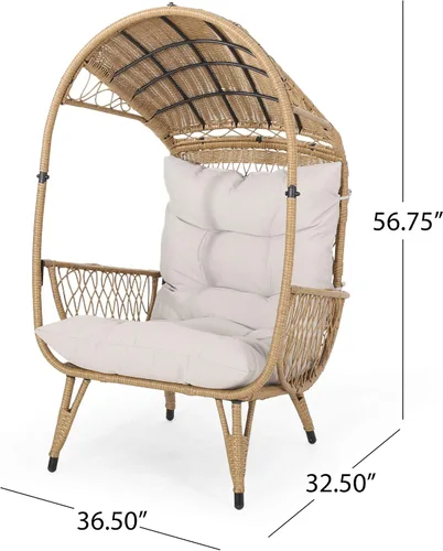 Miniatura 3 de GDFStudio Joanna - Silla de mimbre para exteriores con cojín, color marrón claro y beige