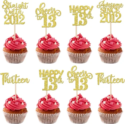 Miniatura 17 de Paquete de 30 adornos para cupcakes de 10º cumpleaños con purpurina recta hacia fuera de 2016, Happy 10th Ten Awesome Since 2016, 10 fabulosas