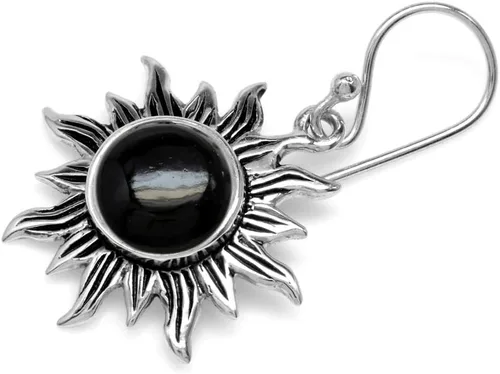 Miniatura 3 de Silvershake Pendientes de gancho colgantes de plata de ley 925 de 0.315in con forma redonda inspirada en los rayos solares