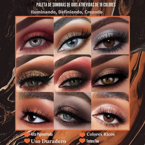 Miniatura 5 de Prism Makeup Paleta de maquillaje de sombra de ojos mate Pro 18 colores con brillo pigmentado y purpurina, sombra en polvo ahumada larga duración e