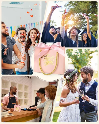 Miniatura 6 de EQOREIIN 30 bolsas de regalo de agradecimiento pequeñas con asas 5.5 x 2.4 x 4.7 pulgadas Mini bolsas de regalo rosas con lazo de cinta Bolsas