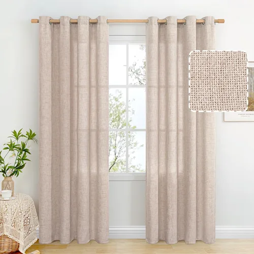 Miniatura 120 de BGment Cortinas de Lino Beige de 63 Pulgadas de Largo 2 Paneles - Tratamientos para Ventanas con Textura de Arpillera Filtrantes de Luz Cortinas