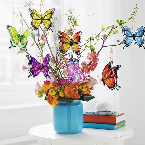 Miniatura 5 de Juego de 10 llaveros de pintura de diamante de mariposa de doble cara, llaveros artísticos de diamantes 5D para colgar adornos de diamantes