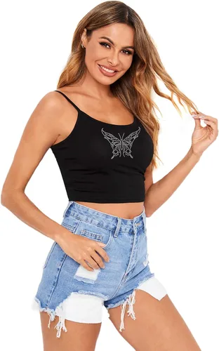 Miniatura 4 de Verdusa Camiseta sin mangas Y2K con cuello redondo y diamantes de imitación para mujer