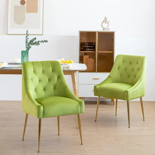 Miniatura 24 de Juego de 2 sillas de comedor modernas, sillas de mediados de siglo con cojines de 5.12 pulgadas y patas doradas, sillas de comedor tapizadas