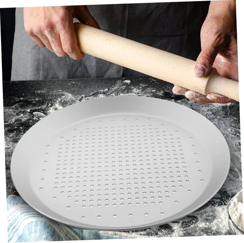 Miniatura 5 de Hemoton Bandeja de pizza de aluminio para pizza de queso y pizza, bandeja de hornear de acero inoxidable, bandeja de pizza antiadherente, bandeja