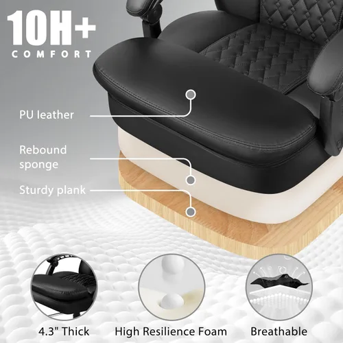Miniatura 3 de LEMBERI Silla de oficina ejecutiva de 400 libras con reposapiés, silla de escritorio ergonómica resistente grande y alta con reposacabezas Negro