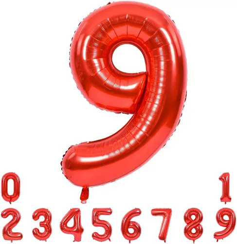 Miniatura 9 de TONIFUL Globos rojos de números grandes de 40 pulgadas del 0 al 9, número 0 digital 0 de papel de aluminio de helio, globos de número grande