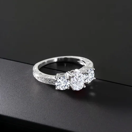Miniatura 63 de Gem Stone King Anillo de compromiso de 3 piedras preciosas de oro blanco de 10 quilates con piedra natal y diamantes cultivados en laboratorio