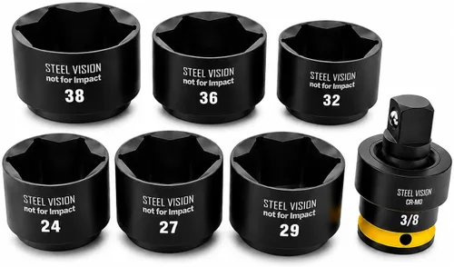 Steel Vision Juego de 7 piezas de vasos de filtro de aceite de perfil bajo, kit de herramientas de extracción de tapa de filtro de aceite de 3/8
