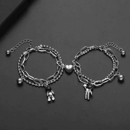 Miniatura 4 de Axbuldo 2PCS Couple Bracelets for Women Men Space Astronaut Pendants Promise Friendship Bracelet Stainless Steel Mutual Attraction Matching
