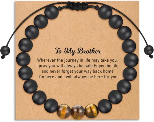 M MOOHAM Mens Beaded Bracelets Tiger Eye Bracelets for Boyfriend Husband Soulmate Dad Son Grandson BrotherUncleNephewStep Dad - Anniversary