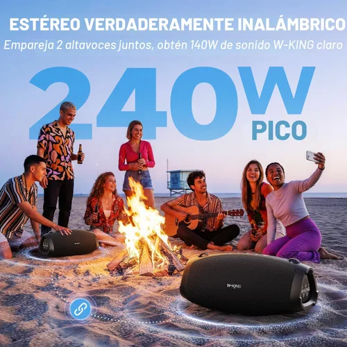 Miniatura 7 de W-KING Altavoz Bluetooth Potente, Altavoces Portátiles Bluetooth Inalámbricos de 120W Máximo, IPX6 Impermeable Altavoz Grande para Fiestas al Aire