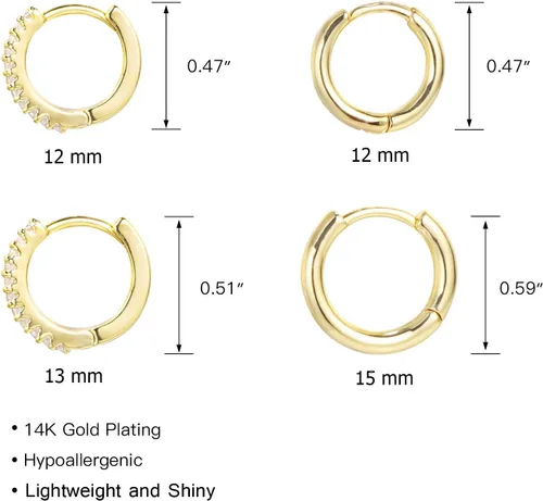 Miniatura 2 de ALEXCRAFT - Juego de arracadas pequeñas de oro para mujer, juego de aretes de oro estilo pavé con diamantes y poste de plata de ley