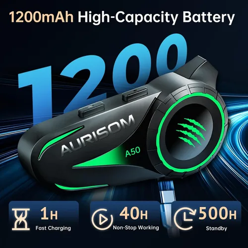 Miniatura 5 de Auriculares de Casco de Motocicleta Bluetooth con Cancelación de Ruido, Altavoces Inalámbricos para Casco con Luz LED de 4 Colores, Batería
