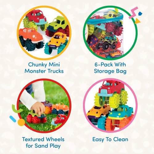 Miniatura 4 de Battat Coches de juguete de plástico - Paquete de 6 y bolsa de almacenamiento - Camiones coloridos para niños pequeños - Fácil de limpiar - Más de 2