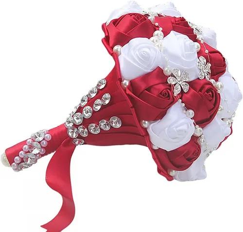 Miniatura 4 de XINNI Ramo de boda negro para novia, dama de honor, satén con diamantes de imitación y perlas para boda, fiesta de quinceañera, negro y marfil