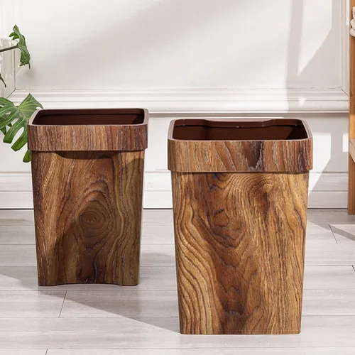 Miniatura 5 de Cabilock Contenedor de basura para adornos, papelera de madera con patrón de mármol, contenedor de basura de plástico, cubo de papel higiénico