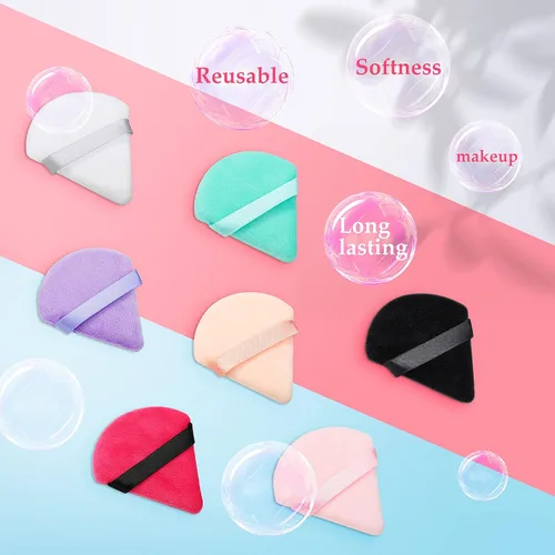 Miniatura 3 de Patelai 15 piezas de soplo de polvo triangular de algodón puro ultra suave, lavable, terciopelo facial para base cosmética, esponja herramienta