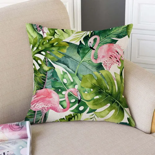 Miniatura 3 de TSSOHU Funda de almohada cuadrada decorativa con estampado de flamencos en acuarela verde y rosa, 18 x 18 pulgadas, para decoración del sofá