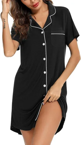 Miniatura 168 de Samring Camisón de pijama para mujer, manga corta/larga, con botones, camisón para dormir, camisón para novio, talla XXL