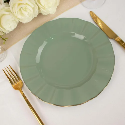 Miniatura 104 de Tableclothsfactory Paquete de 10 platos redondos de plástico negro de 6 pulgadas para ensalada de postre, platos desechables con borde ondulado