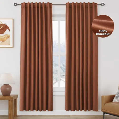 Miniatura 47 de Cortinas de lino 100% opacas para dormitorio, 102 pulgadas de largo, con pestaña trasera, bolsillo para barra, paneles acústicos con aislamiento