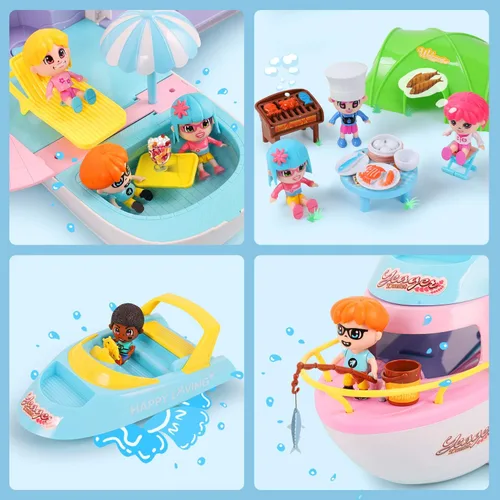 Miniatura 4 de iPlay, iLearn Juego de casa de muñecas para niñas de 3 a 4 años, juego de juguetes de barco con muñecas pequeñas de crucero, casa