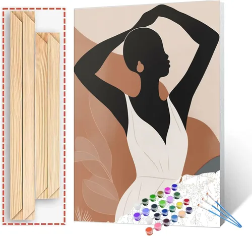 Miniatura 12 de Pintura de niña afro a la moda, kits de pintura por números, 16 x 20 pulgadas, lienzo de hojas tropicales, pintura al óleo para niños y adultos