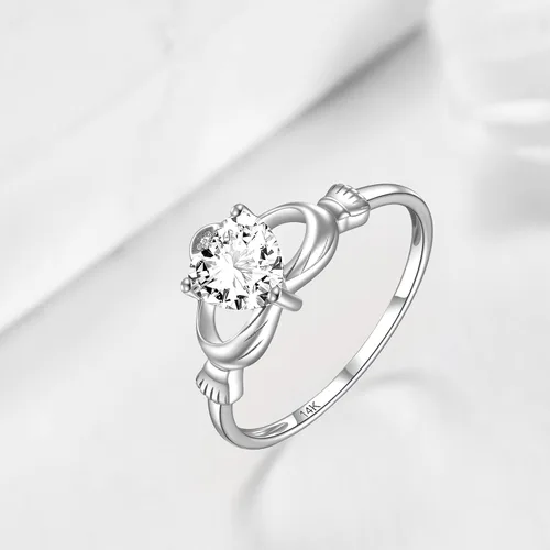Miniatura 8 de ELFRONT Anillo de corazón de Claddagh irlandés de oro macizo de 14 quilates, joyería celta con moissanita para mujer, lealtad, promesa, compromiso