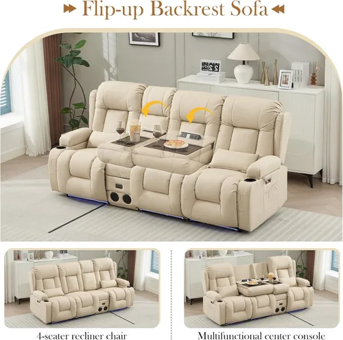 Miniatura 6 de TUNYI Sofá Reclinable Eléctrico Loveseat con Masaje y Calor, Asientos de Cine en Casa con Consola, Sofá Reclinable RV Loveseat con USB/Toma