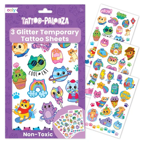 Miniatura 16 de Ooly 50 tatuajes temporales con purpurina para niños, tatuajes temporales seguros y no tóxicos, regalos de fiesta para niños, excelentes rellenos