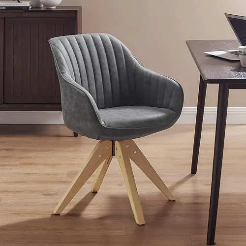Miniatura 18 de Art Leon Silla de Oficina Sin Ruedas, Silla de Escritorio Moderna de Mediados de Siglo Sin Ruedas, Silla Giratoria de Acento con Patas de Madera