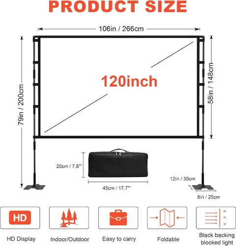 Miniatura 4 de Pantalla de proyector de alta resistencia, pantalla de proyección portátil de 120 pulgadas, pantalla de proyección frontal 4K HD 16:9, pantalla