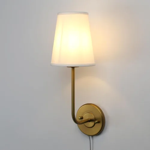 Miniatura 8 de Pathson Set of 2 Plug in Wall Sconces, Rustic Wall Lighting Fixtures with On/Off Switch and Pure White Fabric Lampshade, Antique Brass Wall Lamps