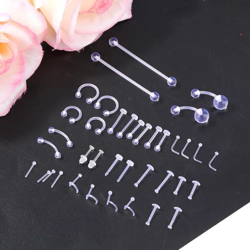 Miniatura 4 de Penitue 38 piezas de retenedores transparentes para piercing, joyería de retención para aretes, pezón, nariz, vientre, lengua, labret, ceja, labio