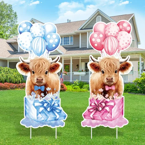 Miniatura 9 de 2 juegos de letreros de plástico para baby shower con estacas, decoraciones al aire libre para revelación de género, azul y rosa, letrero de patio