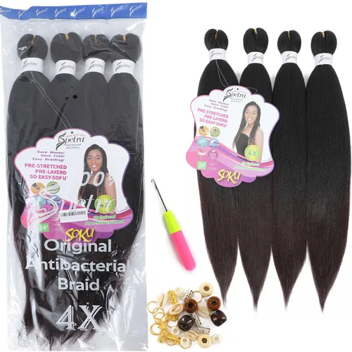 Miniatura 5 de 8 paquetes de extensiones de cabello trenzado profesional preestiradas de 24 pulgadas, trenzas sintéticas de pelo EZ natural, trenzas de ganchillo 8