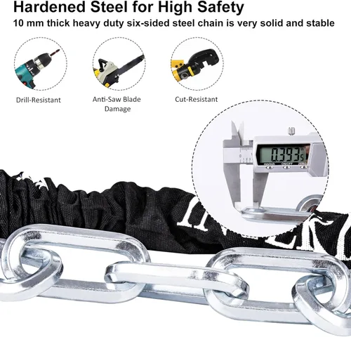 Miniatura 3 de Cerradura de Cadena de Bicicleta de 3 pies/4 pies/5 pies de Alta Resistencia, Cerradura de Cadena de Bicicleta Antirrobo de 8 mm/10 mm de Grosor