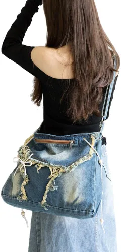 Miniatura 3 de Bivinke Bolsas de tela vaquera para mujeres y hombres, bolso de hombro cruzado, bolso casual, bolso retro de gran capacidad