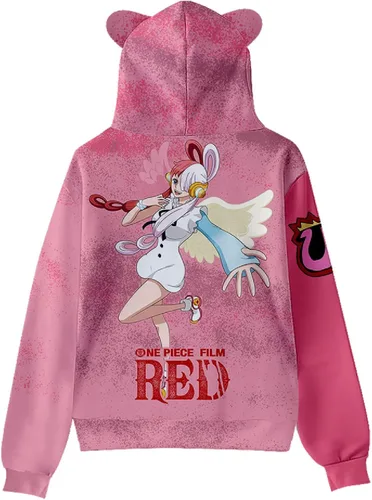 Miniatura 3 de AMOMA Sudadera con capucha unisex de una pieza de anime, color rojo, con bolsillos